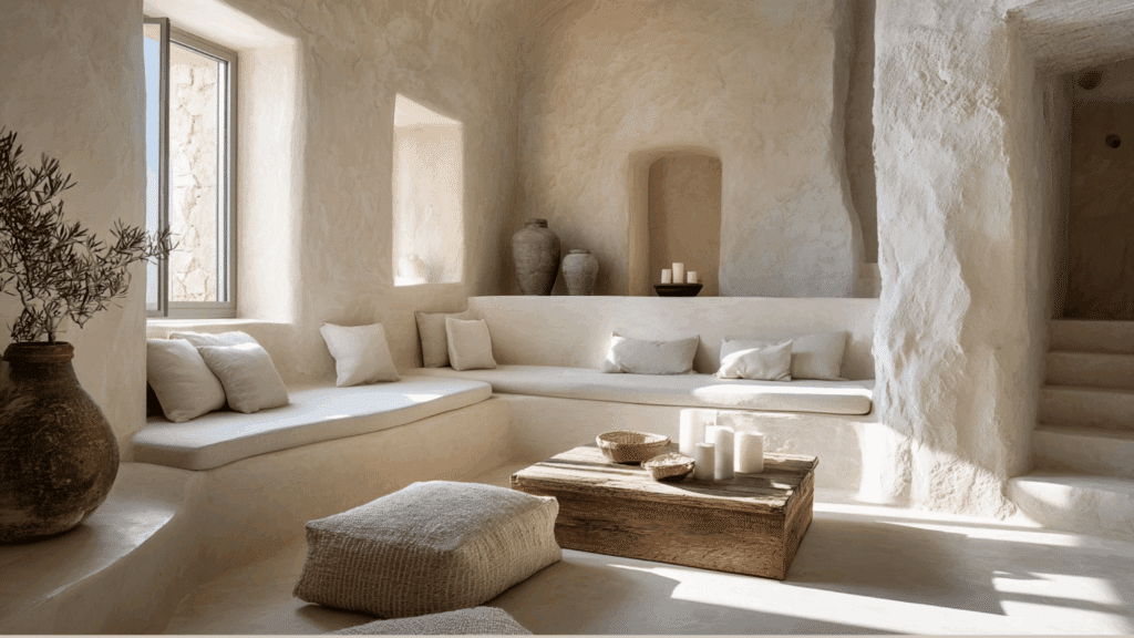 sunken living room mediterranean layout