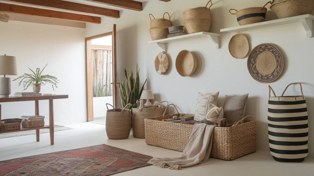 use woven baskets for storage