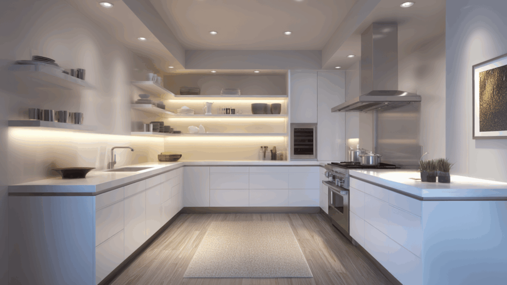 white cabinets with dark solid surface counters