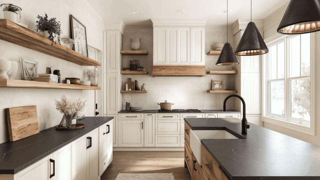 white shaker cabinets with soapstone counters