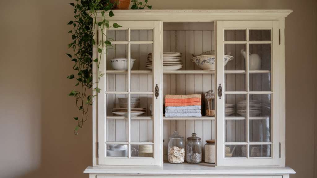 add an antique hutch or cabinet