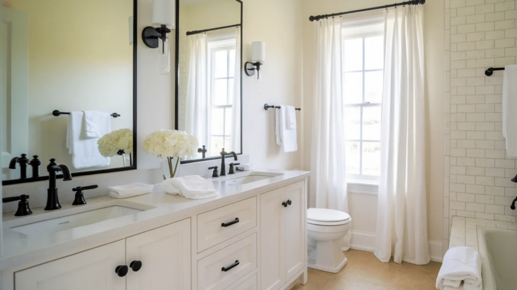 all white with black fixtures