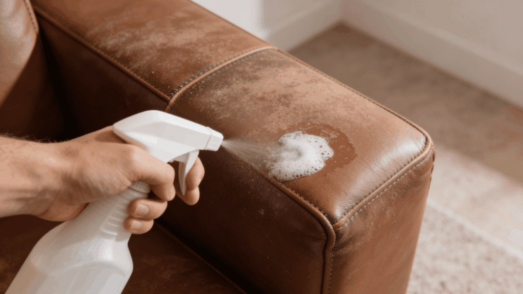 apply leather cleaner to one section at a time