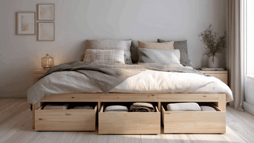 bed frame with built in storage compartments