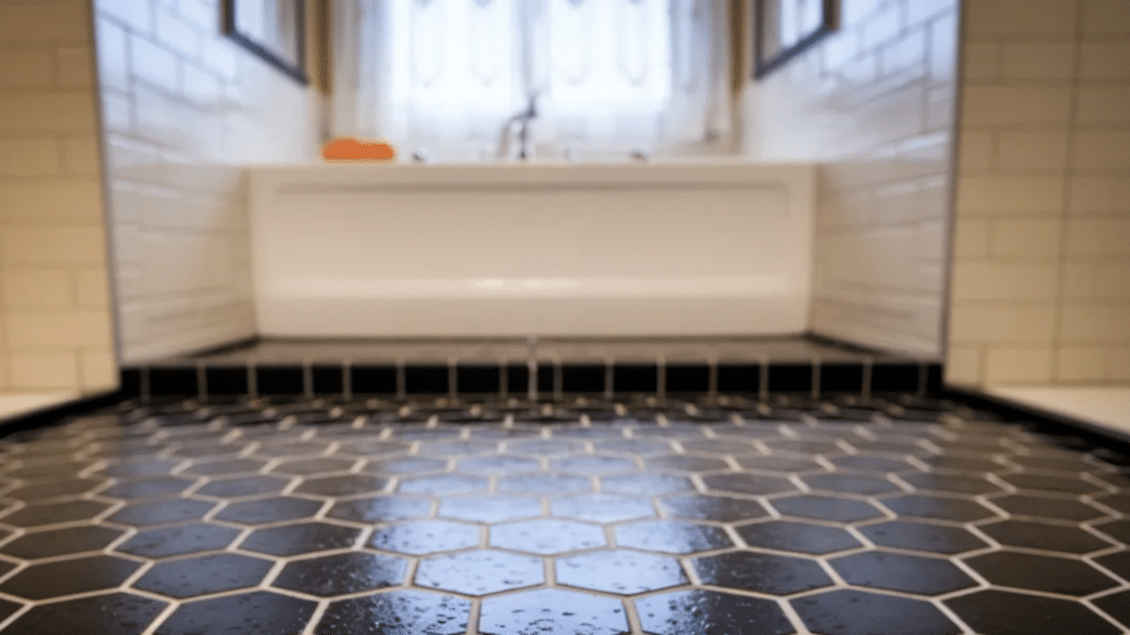 black floor with white grout