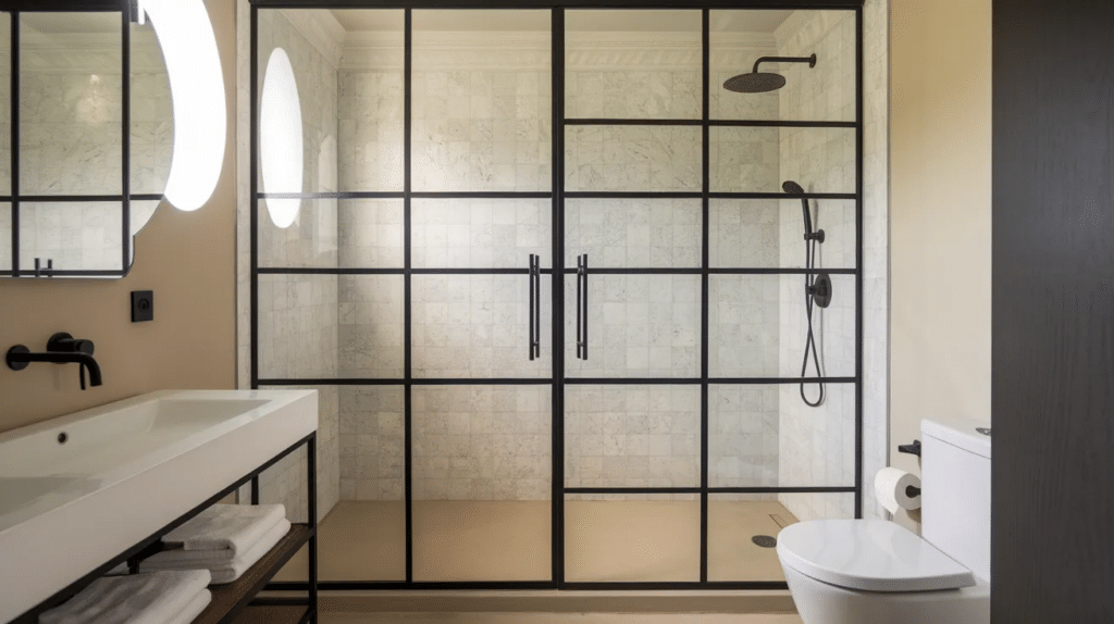 black framed shower glass