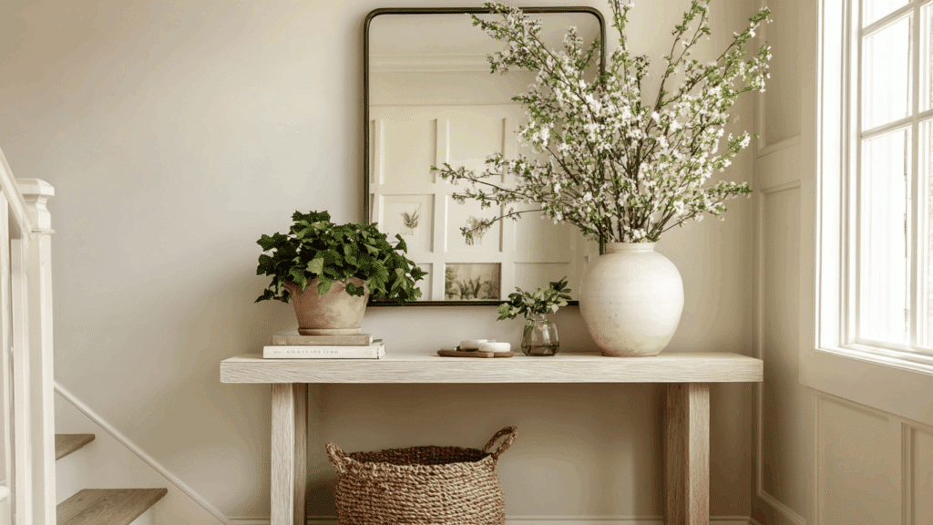 bright entryway console styling