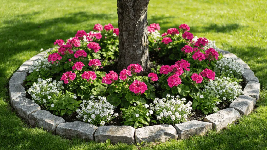 circular flower bed with central focal plant
