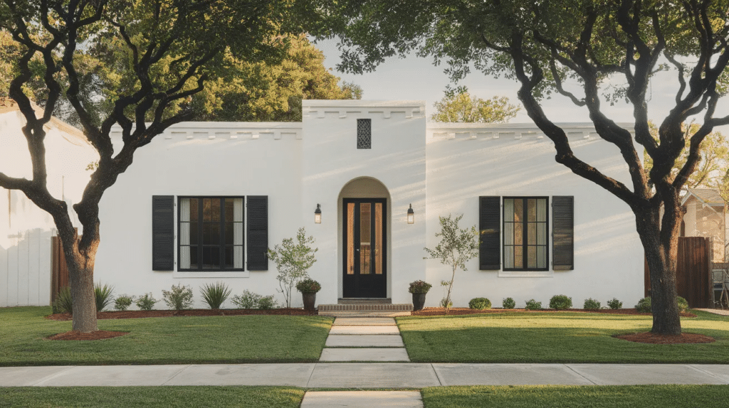 classic white stucco with black trim