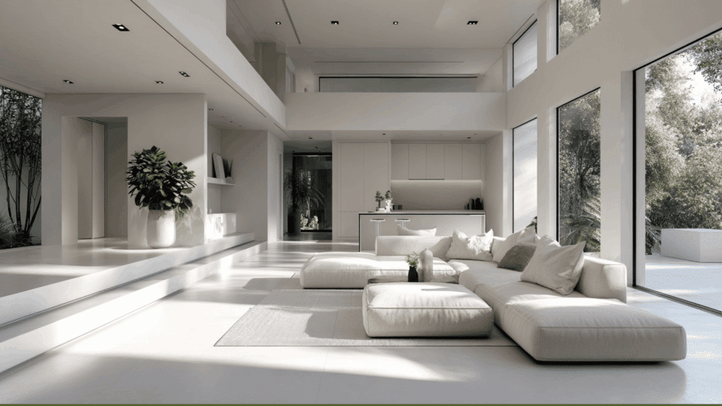 clean architectural lines and uncluttered  spatial flow