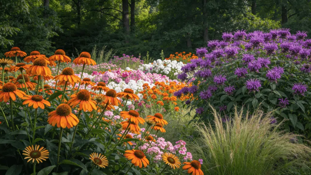color themed flower garden