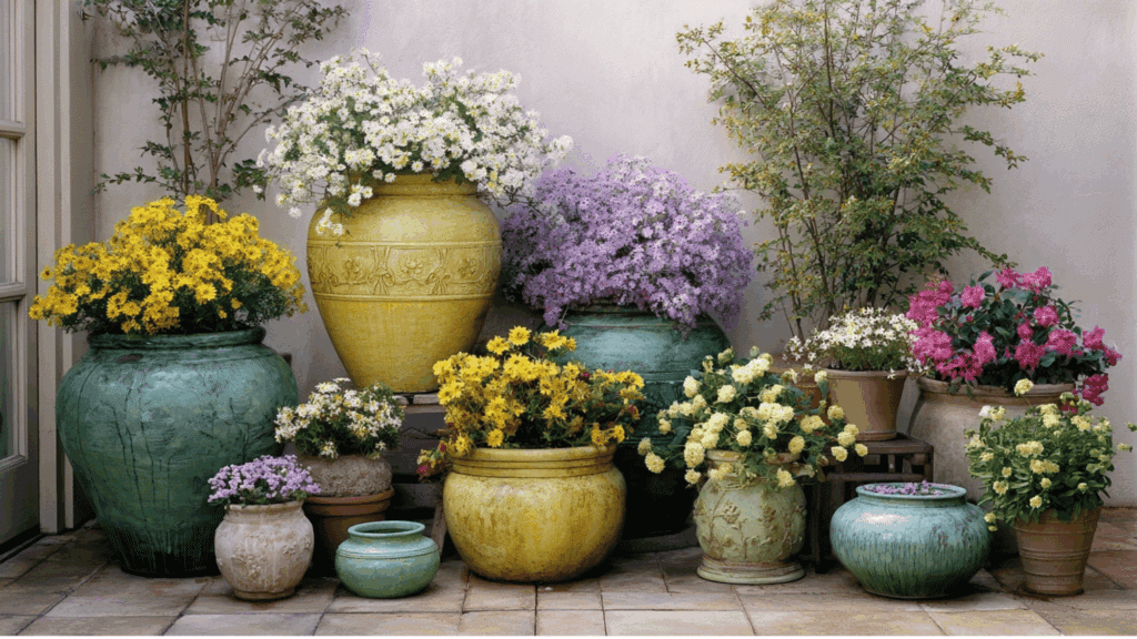 container based flower garden layout