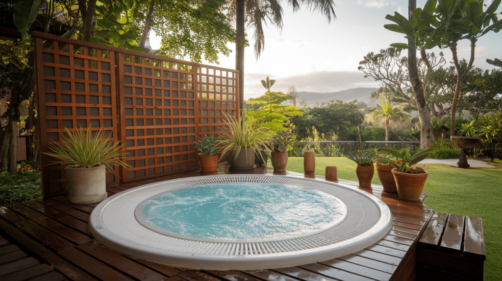 corner hot tub setup