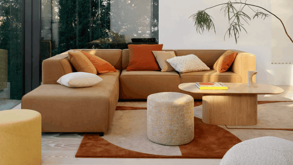 cozy living room featuring a soft ottoman