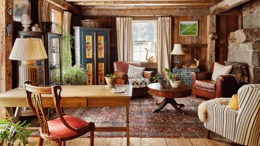 cozy living room with vintage or antique furniture