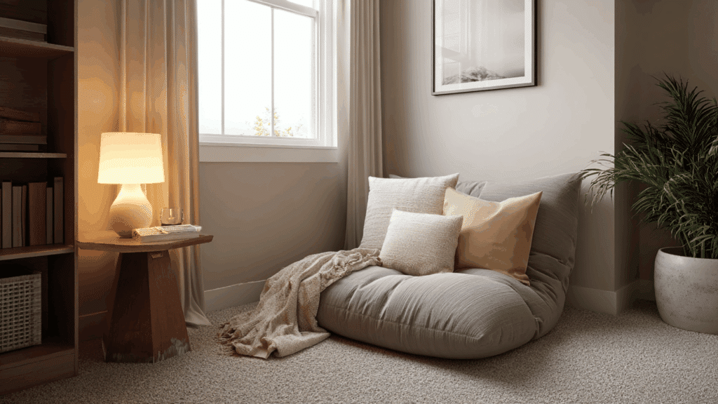 cozy reading corner with a floor cushion