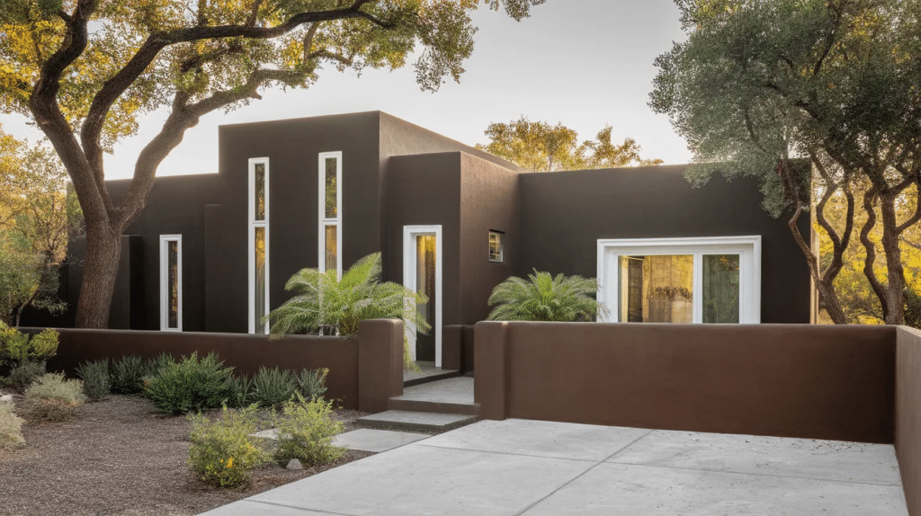 dark stucco with light trim