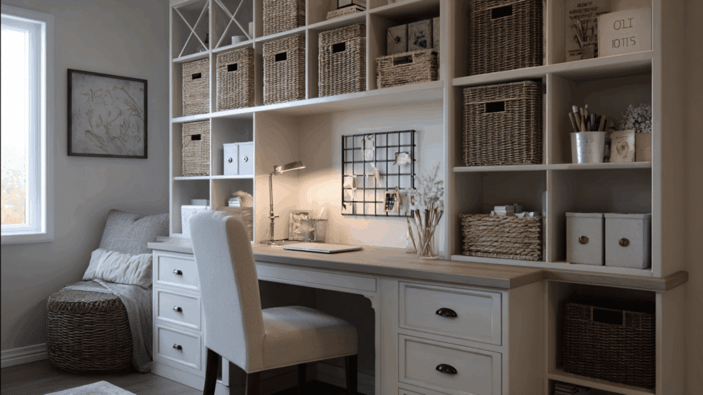 desktop hutch with styled storage