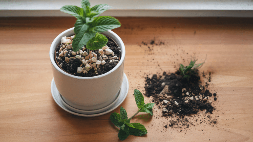 filling the pot with the right soil