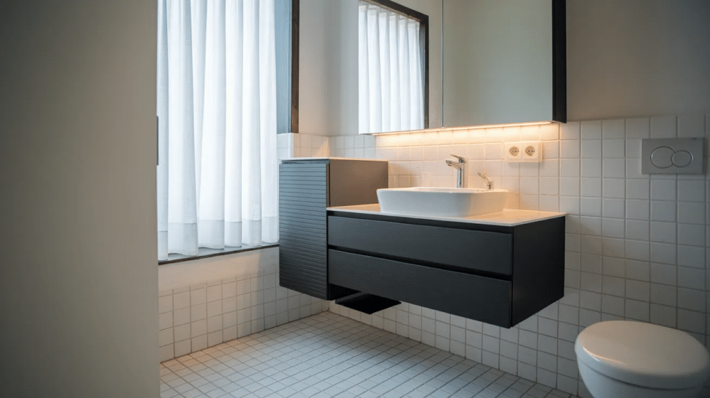 floating black vanity