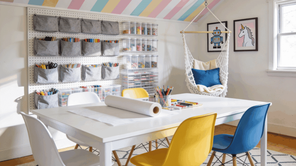 floor to ceiling pegboard storage wall