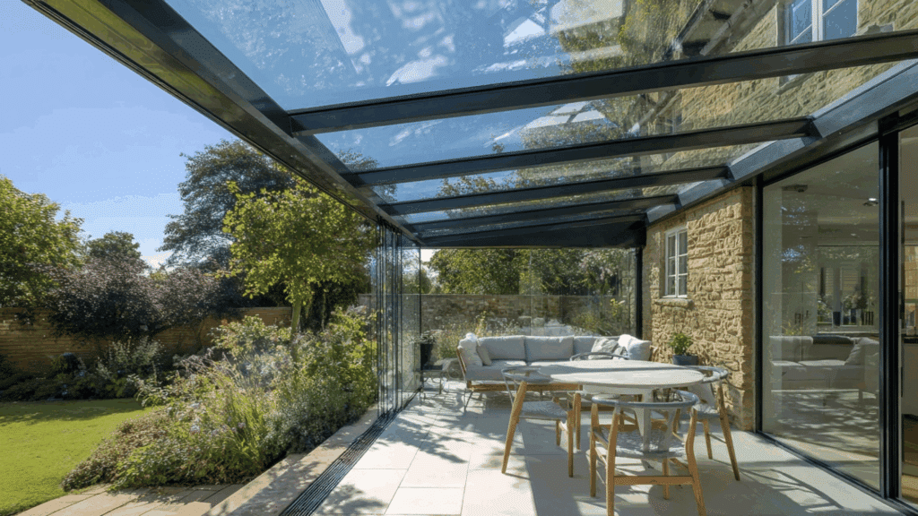 glass integrated lean to roof design