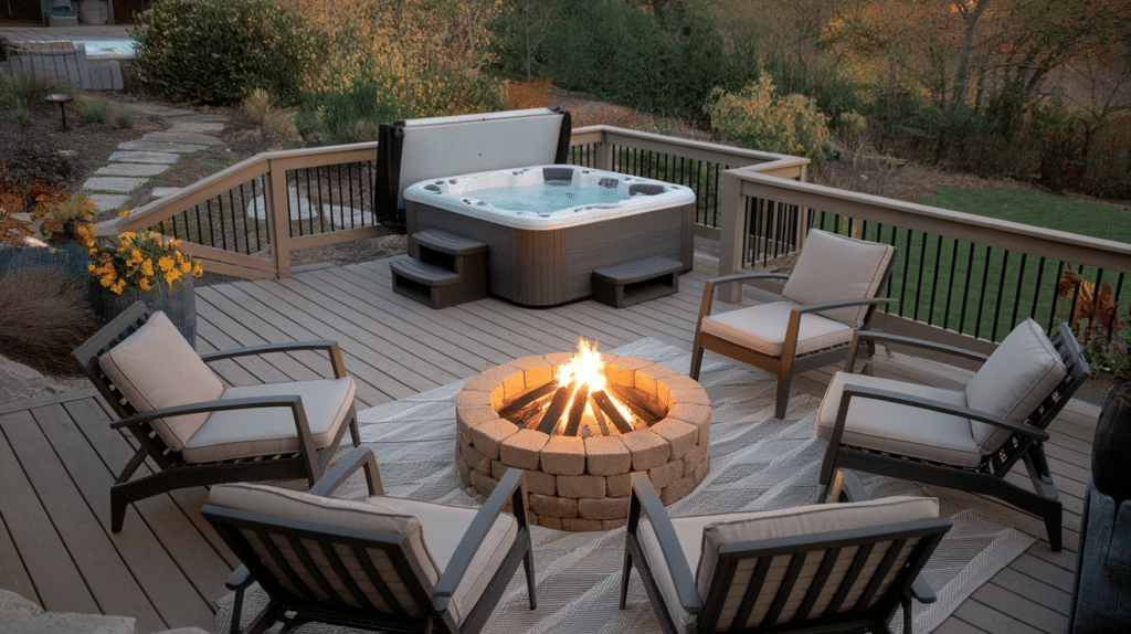 hot tub and fire pit combo deck