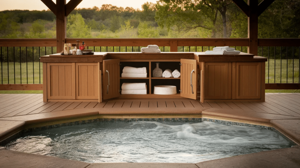 hot tub deck with storage space