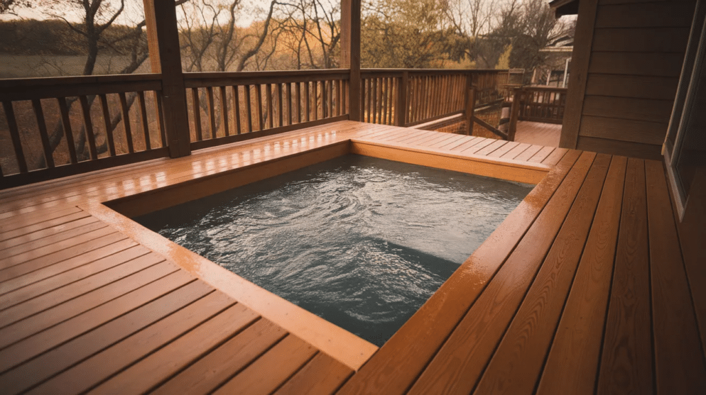 hot tub in a deck cut out