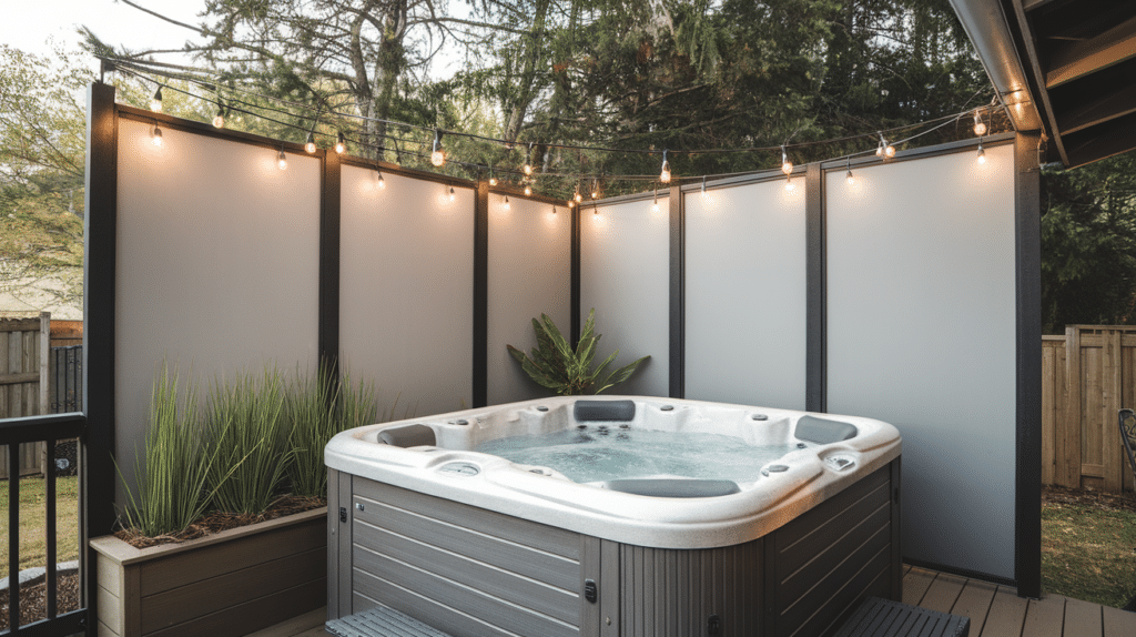 hot tub with privacy wall or screen