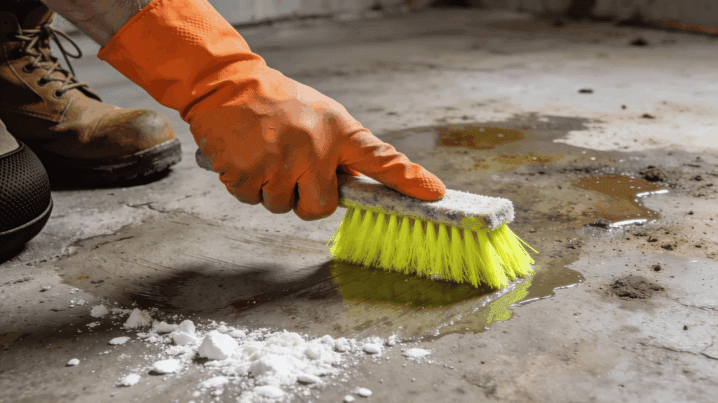 hot water and scrubbing