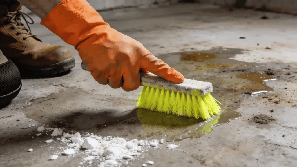 hot water and scrubbing