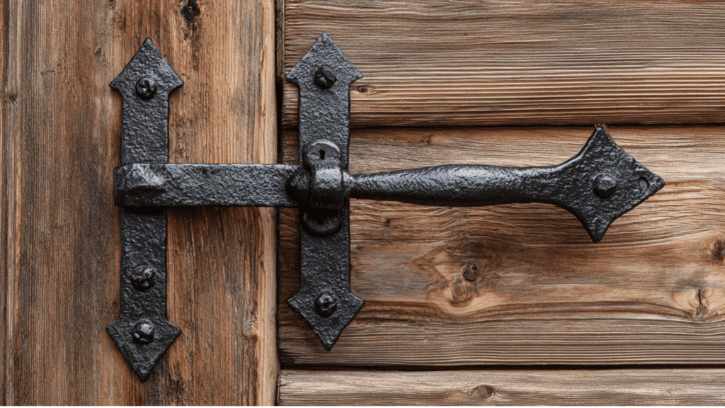 iron hardware on doors and cabinets