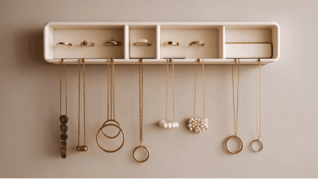 jewelry organizer with compartments and hooks