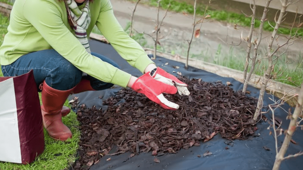 landscape fabric with mulch on top