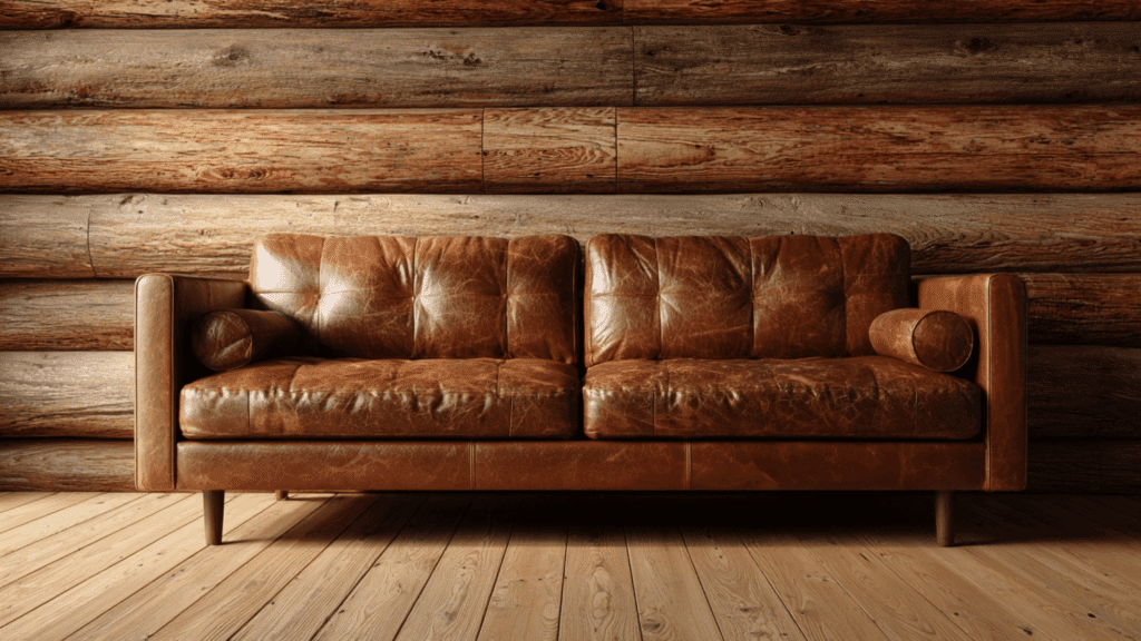 leather sofas in warm brown tones