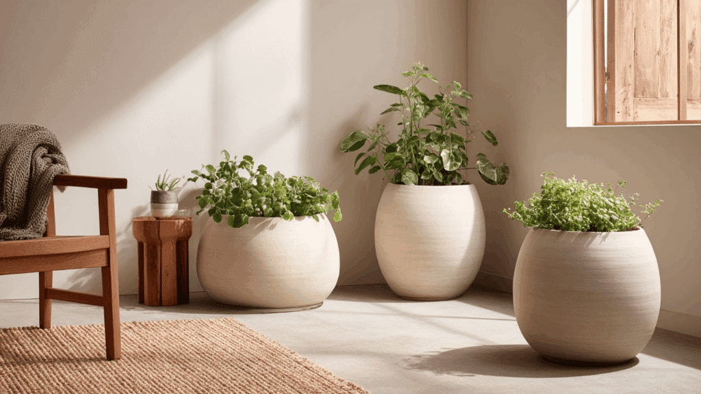 light colored ceramic planters