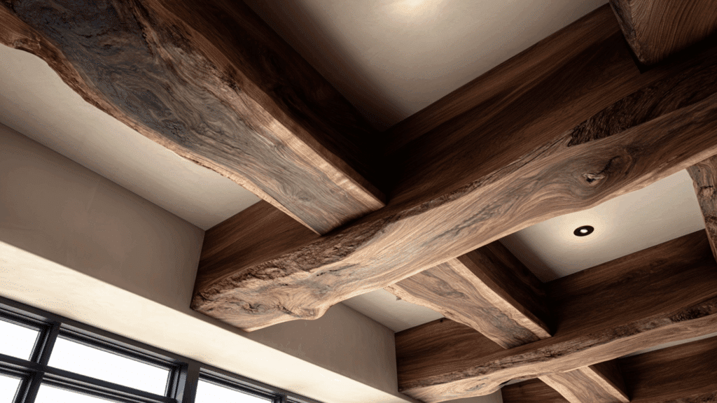 live edge walnut perimeter beams