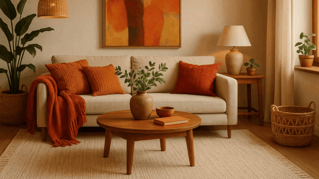 living room featuring earthy tones