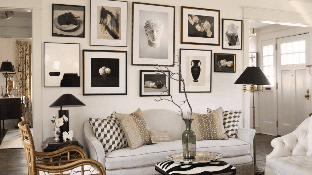 living room with a gallery wall