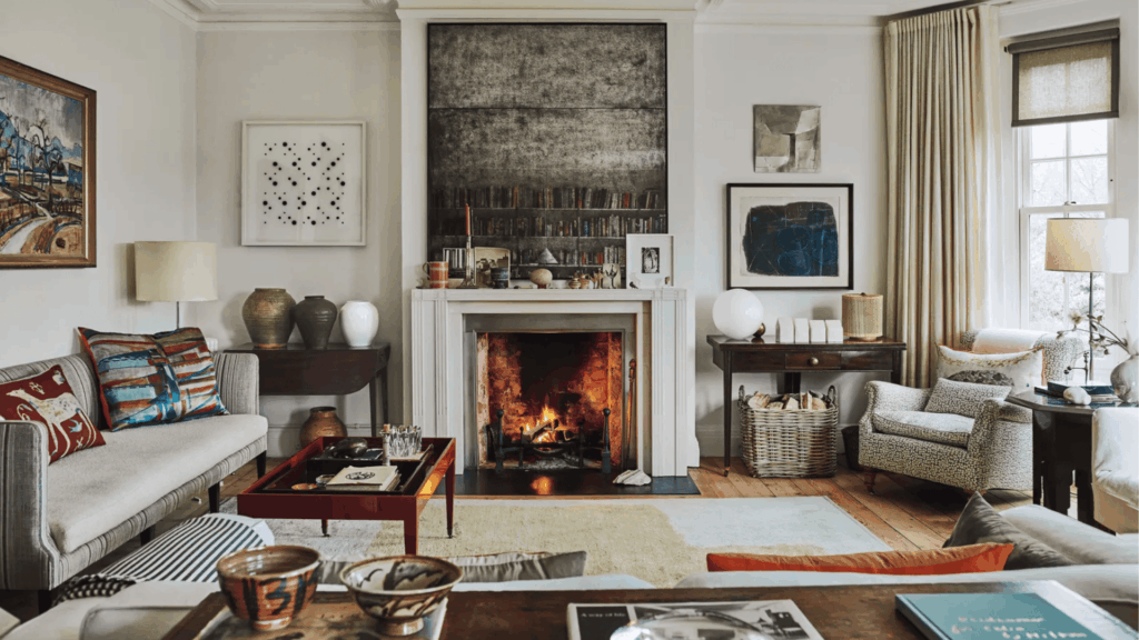 living room with mixed textures