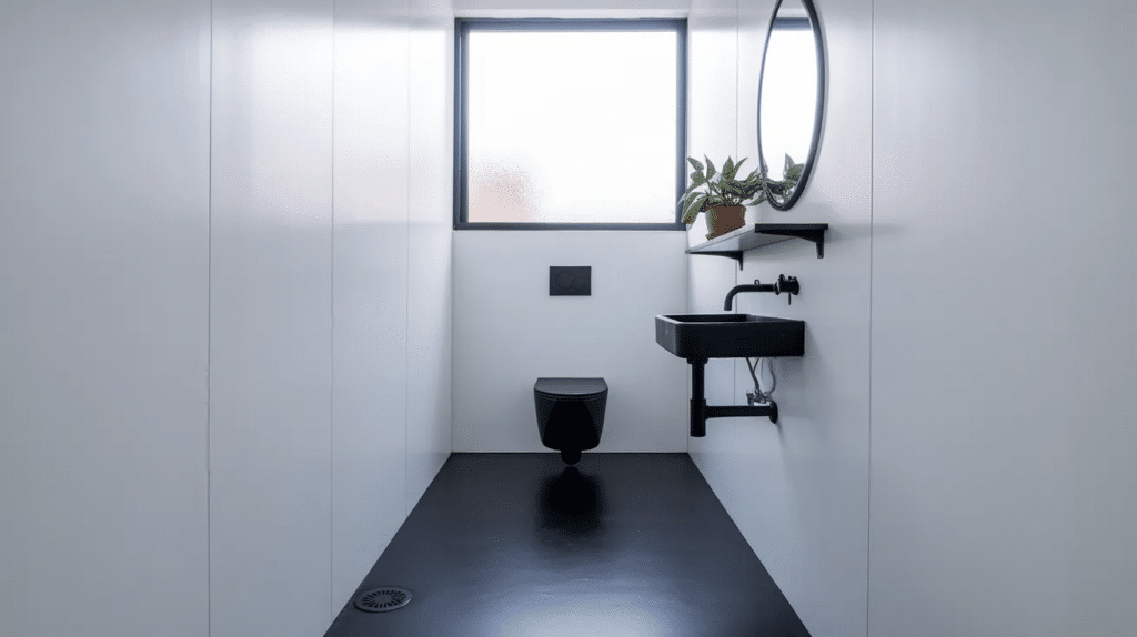 minimalist black and white bathroom