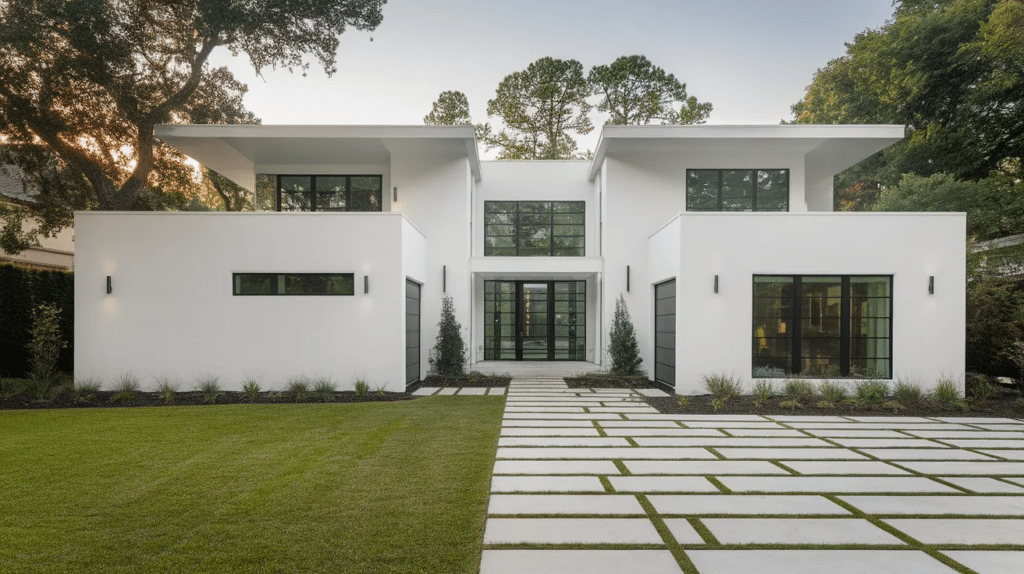 minimalist stucco with hidden gutters