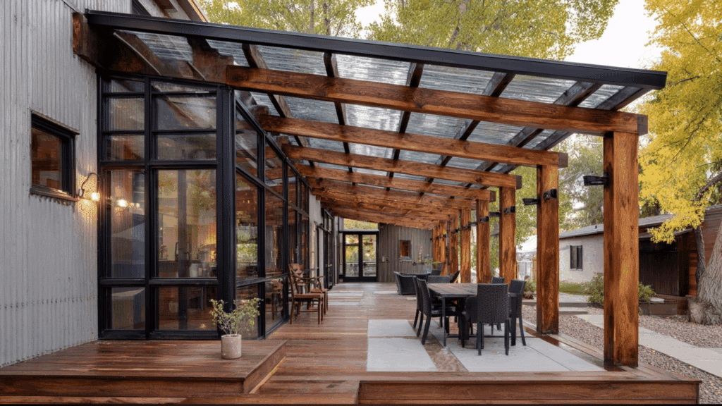 mixed material lean to roof design