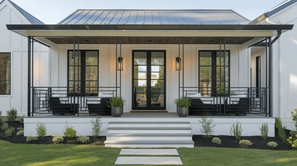 modern porch with metal touches