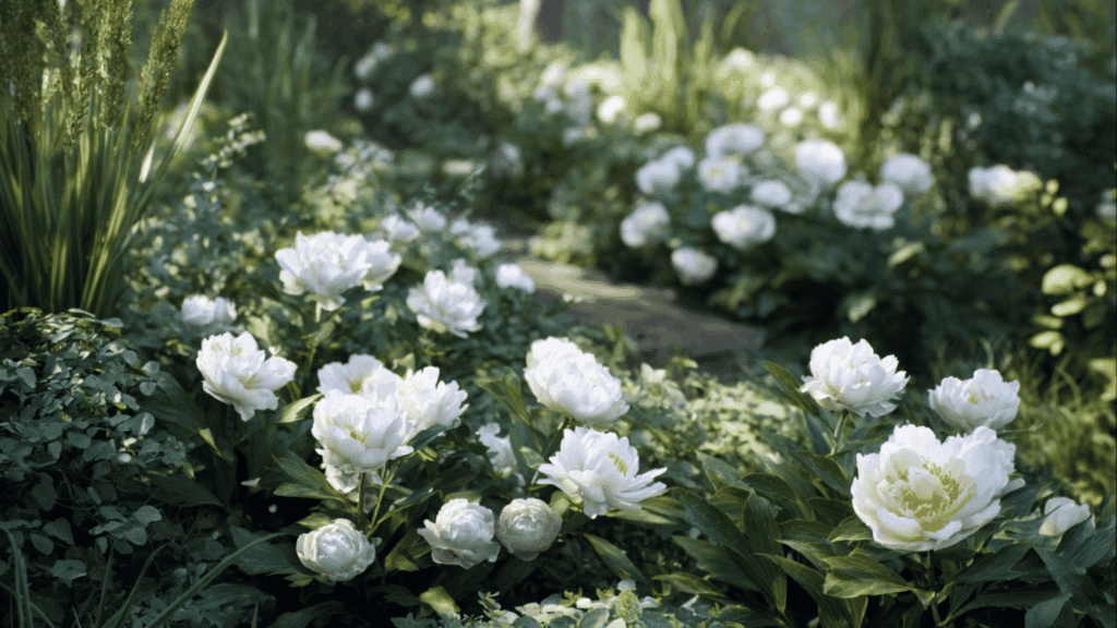 moon garden with white and pale blooms