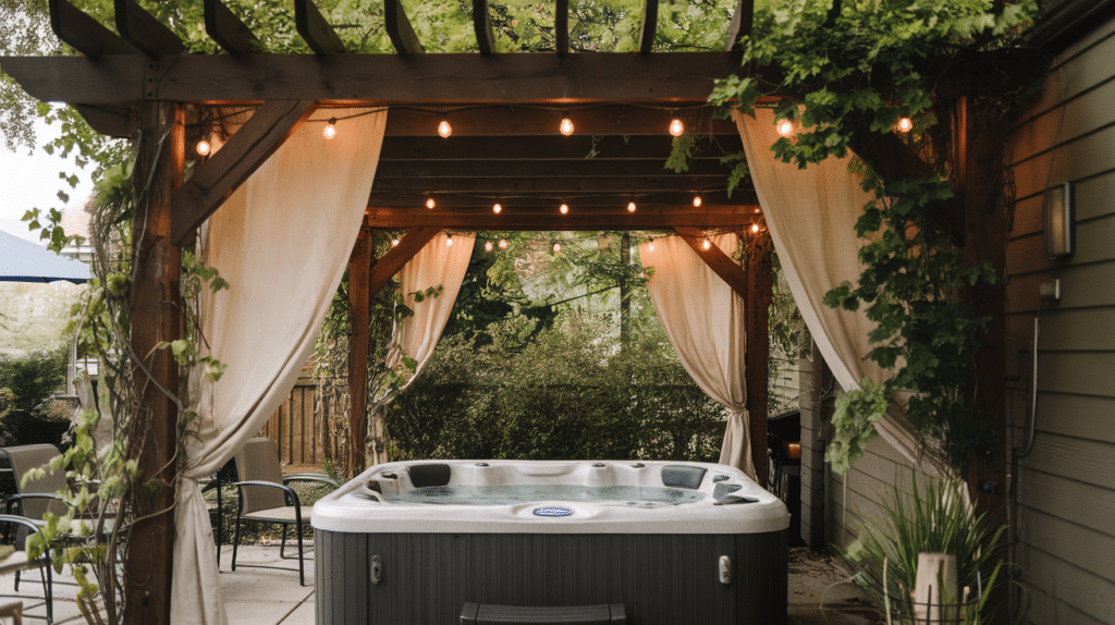 pergola covered hot tub deck