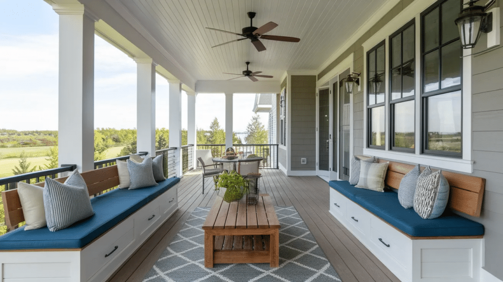 porch with built in benches or storage