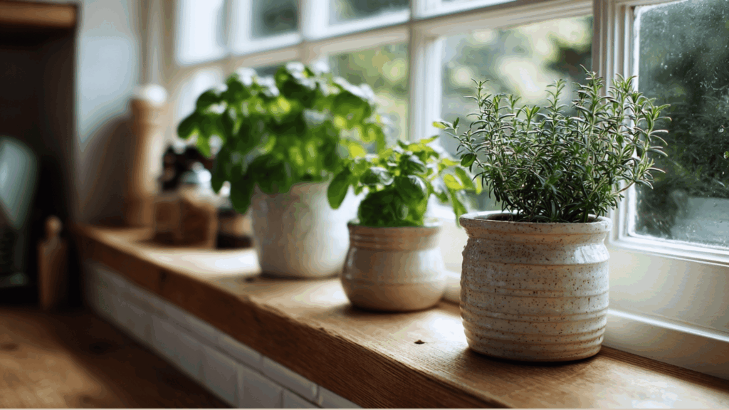 potted herbs in kitchens