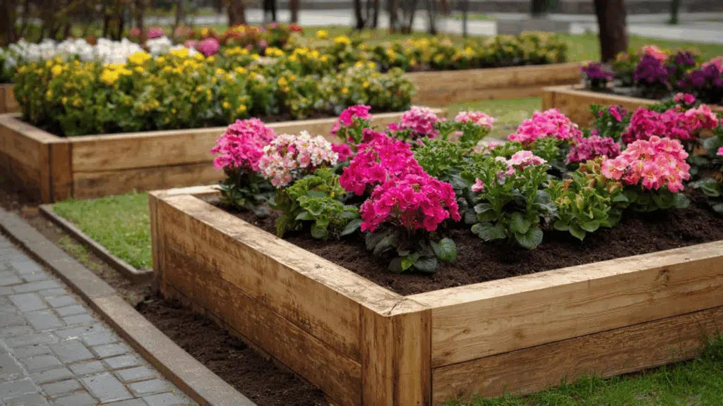 raised wooden flower beds